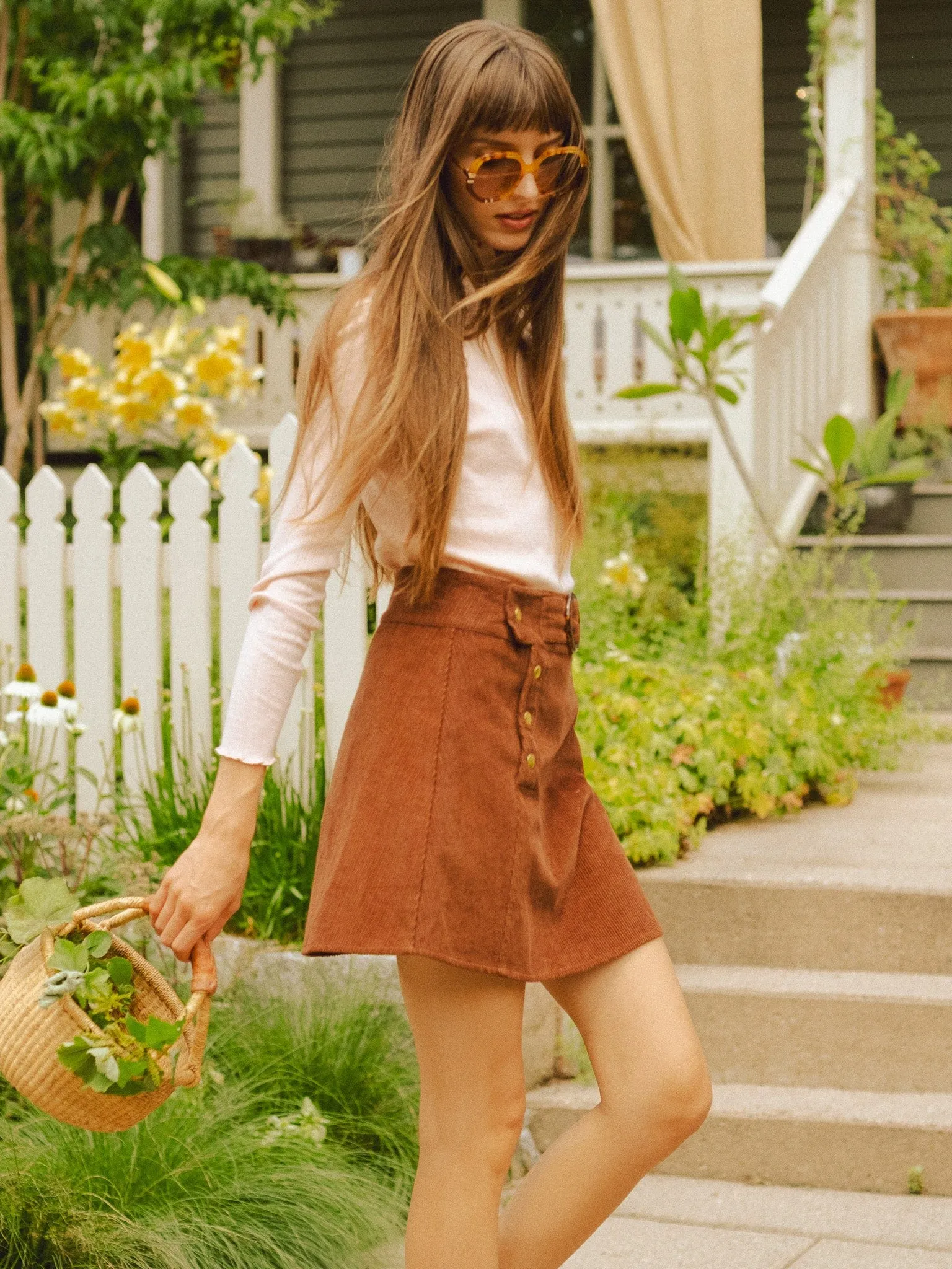 Flexible Material Lorelei Skirt in Coffee Cord