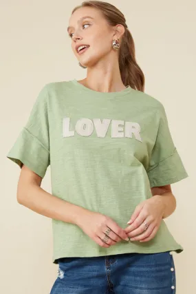 Lover Verbiage Patch Raw Edge Detail T Shirt Convertible Design