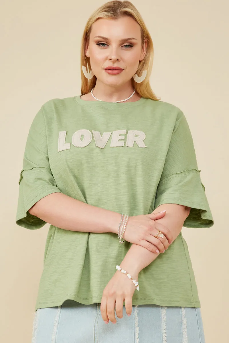 Lover Verbiage Patch Raw Edge Detail T Shirt Water Repellent Coating AbrasionResistantEdging