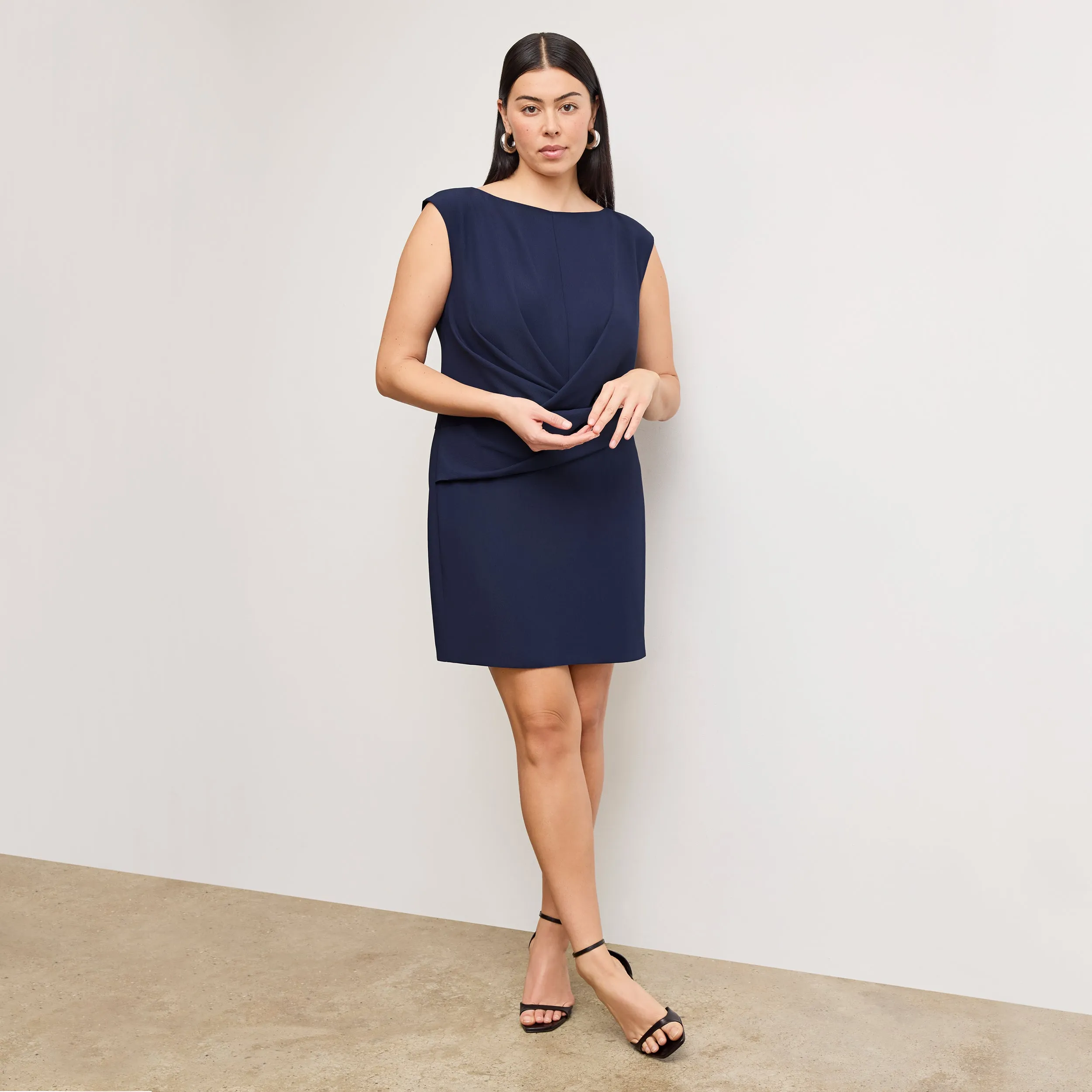 Silicone Grip Interior Minimalist Design Lynda Criss-Cross Dress - Eco Soft Wave :: Soft Navy