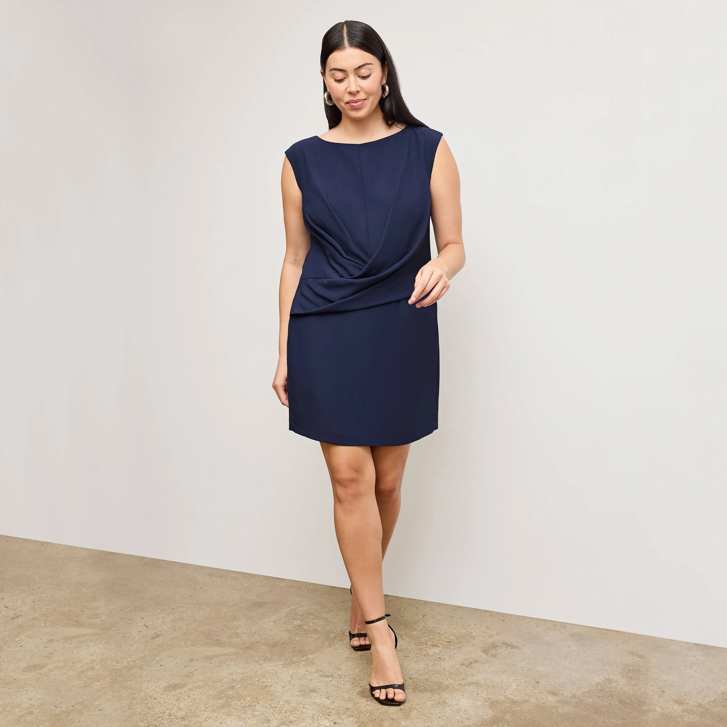 Lynda Criss-Cross Dress - Eco Soft Wave :: Soft Navy Double Layered Hem