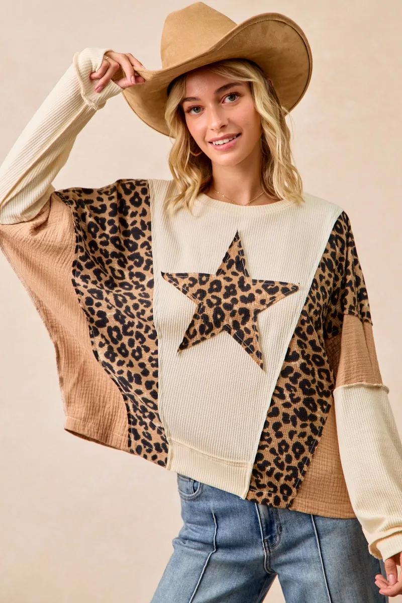 IT2735G-04 | KNIT LEOPARD PRINT MIXED AND MATCH OVERSIZED TOP Tagless Labeling