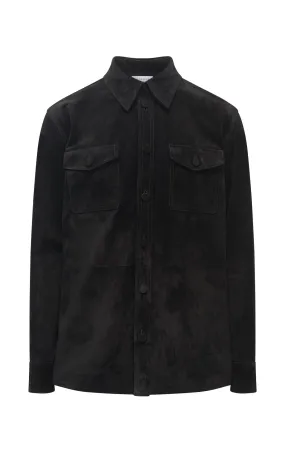 Lucas Overshirt in Black Suede Flexible Ribbed Cuffs Sporty Style