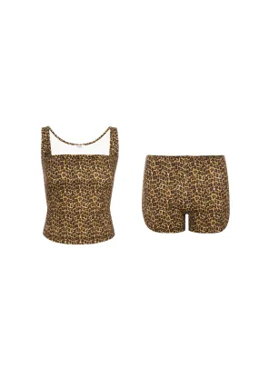 V Neck Design LUNA TOP   BOOTY SHORT - LEOPARD