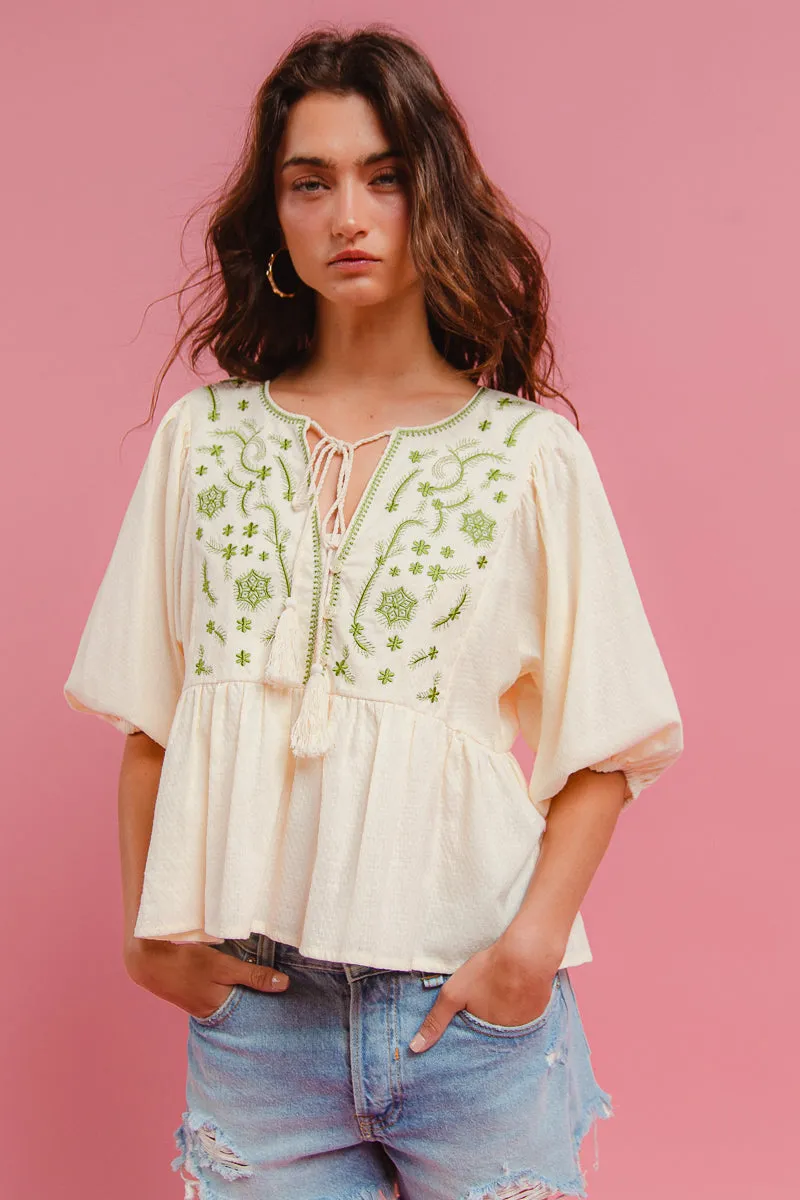 IT4200-01 | TEXTURE PRINTED WITH SHIRRING DETAILS PEPLUM TOP Anti Static Weave