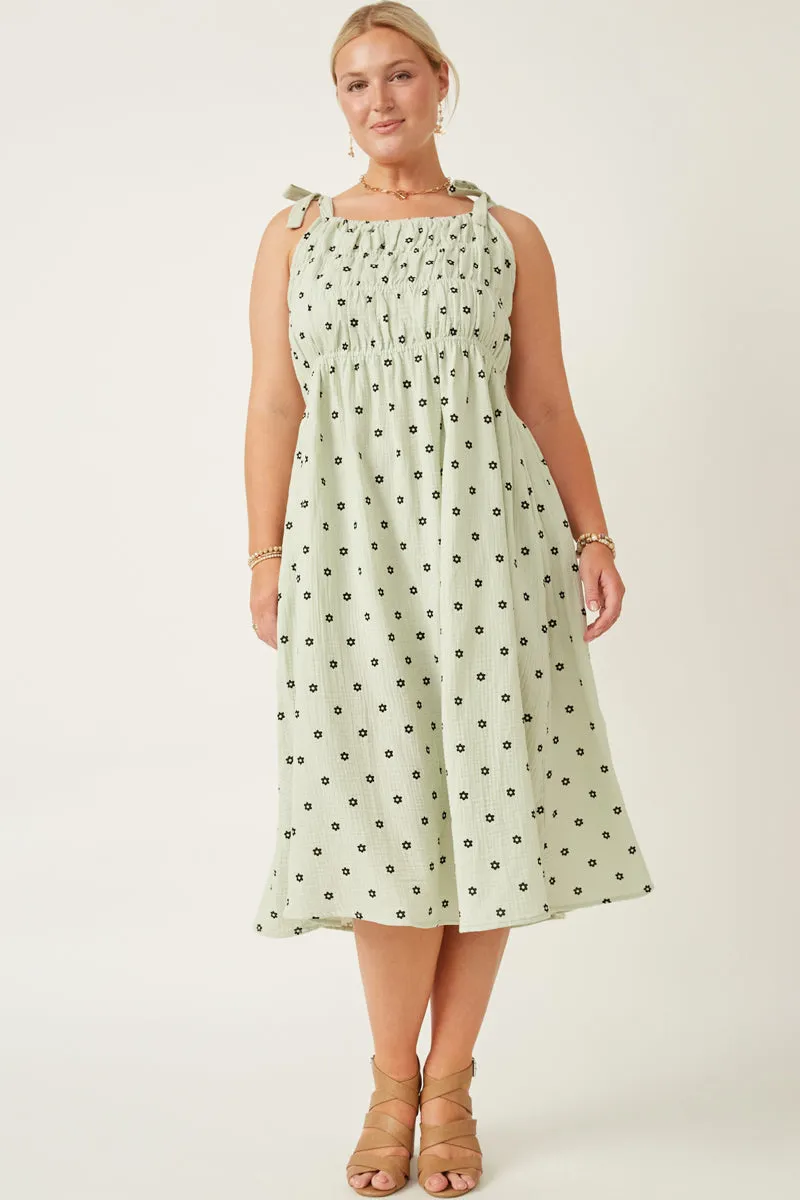 Bride Friend Versatile Cut Polka Dot Tie Strap Smocked Dress