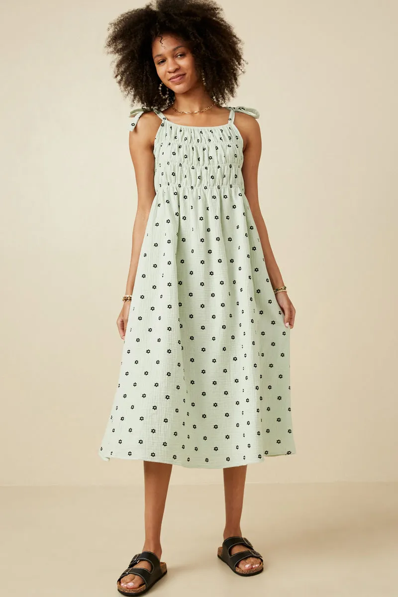 Delicate Details Polka Dot Tie Strap Smocked Dress