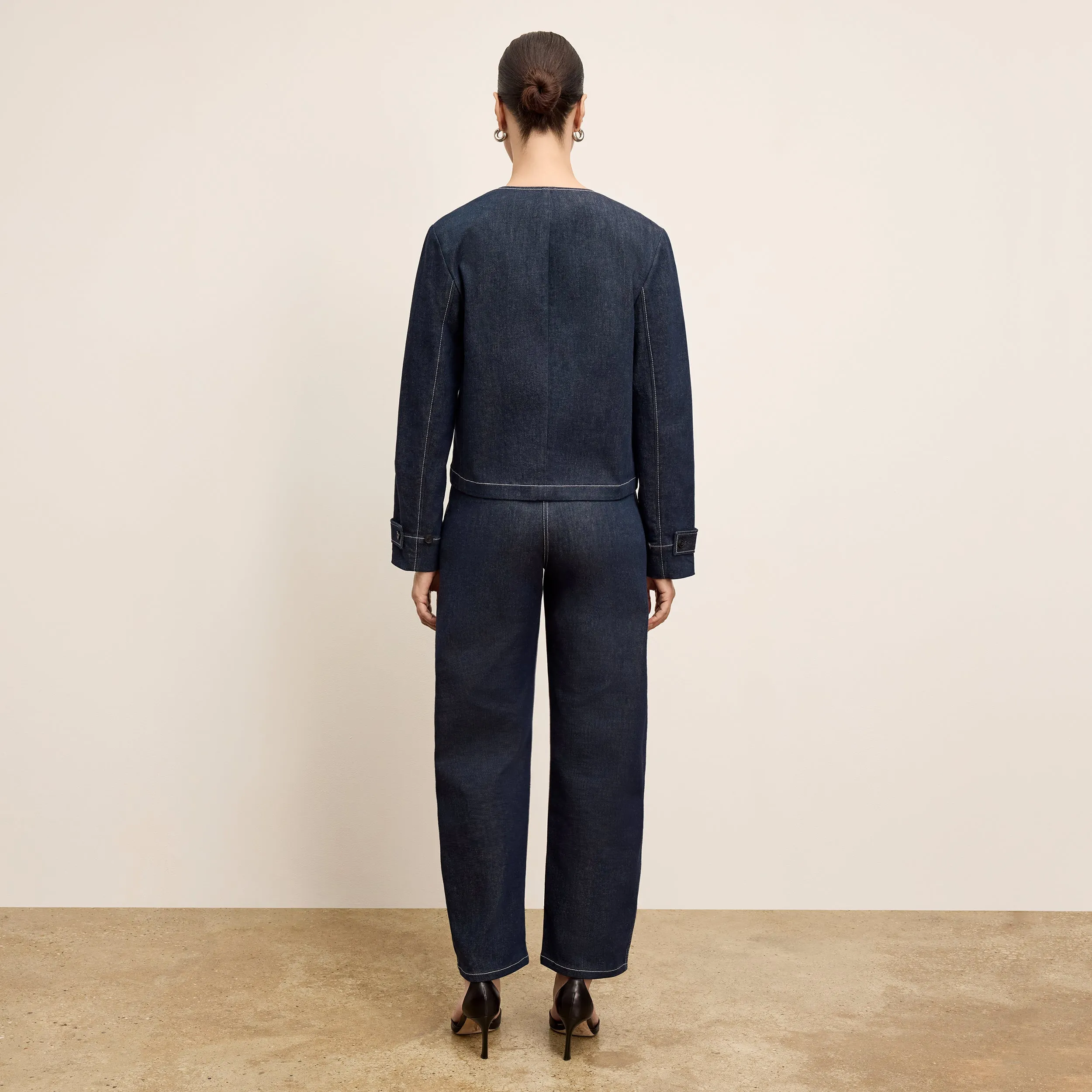 Fade Resistant Ayla V-Neck Jacket - Stretch Denim :: Midnight Wash