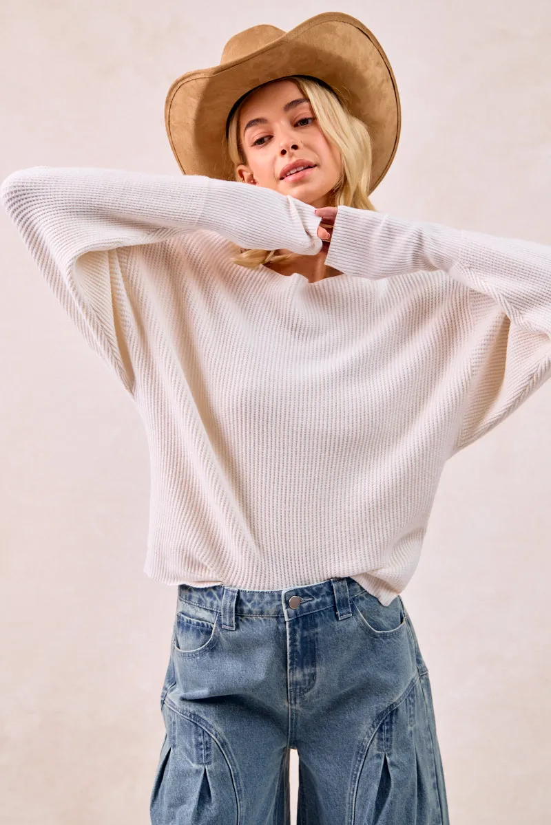 Thermal Lined IT4512-01 | WAFFLE KNIT OFF SHOULDER TOP