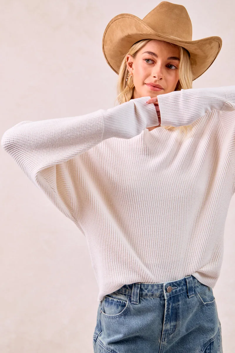 IT4512-01 | WAFFLE KNIT OFF SHOULDER TOP Storm Ready Gear Relaxed Fit Silhouette