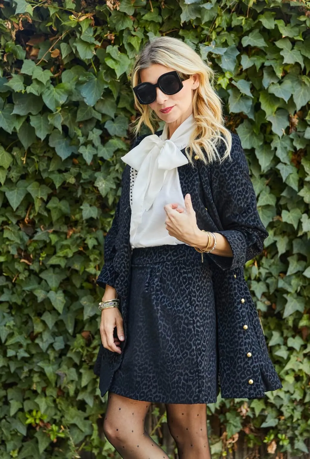 Maggie Mini Skirt - Black Cheetah Corduroy Elasticized Cuffs