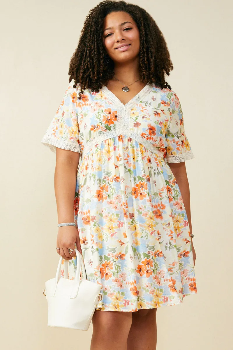 Lace Trimmed Floral V Neck Dress Clean Chic Birthday-Celebration