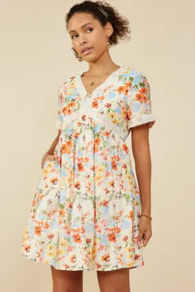 Lace Trimmed Floral V Neck Dress Trend Glow