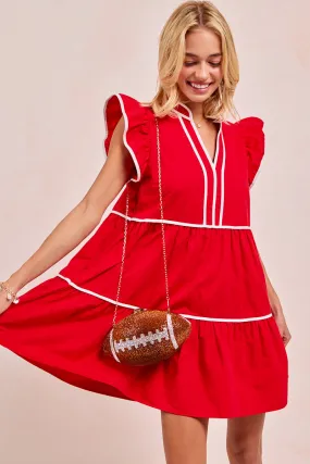ID1910S-03 | GAMEDAY THEME CONTRAST BINDING RUFFLED DRESS Gloss Free Texture