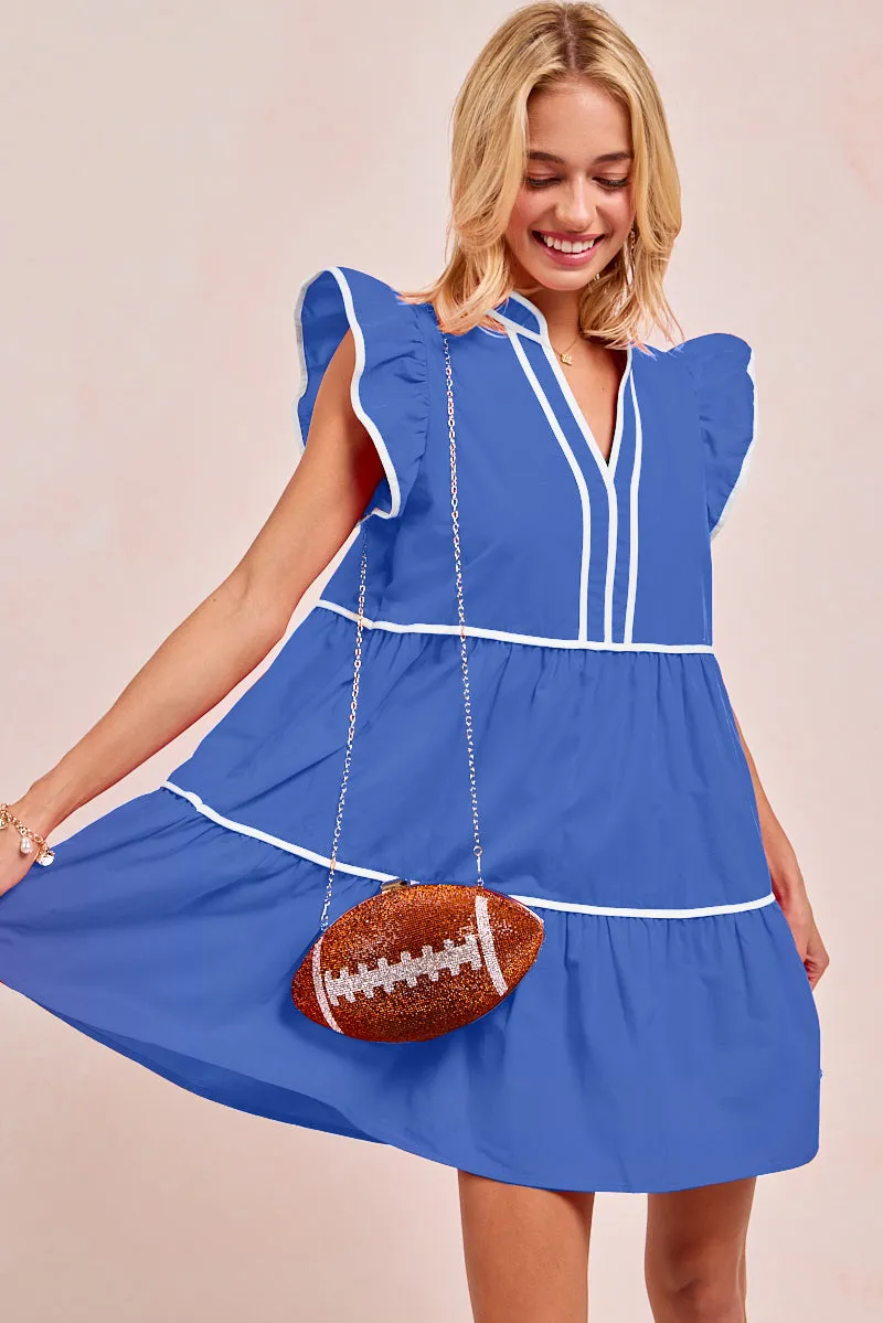 ID1910S-03 | GAMEDAY THEME CONTRAST BINDING RUFFLED DRESS Casual Fit Layer Double Stitch Reinforcement
