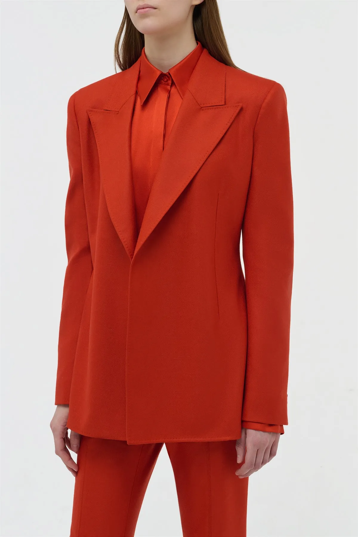 Mairi Blazer in Antelope Orange Wool Cashmere Flannel Wrinkle resistant fabric