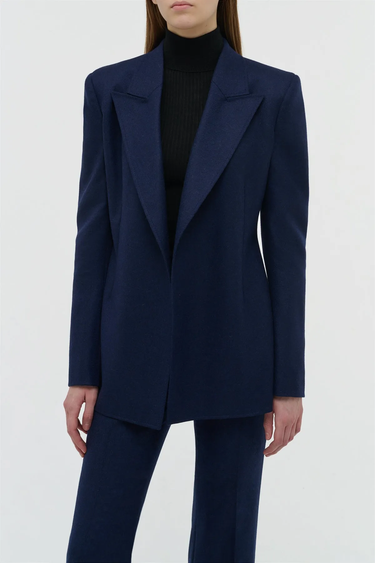 Mairi Blazer in Navy Wool Cashmere Flannel NoSlipSurface Hidden Pocket