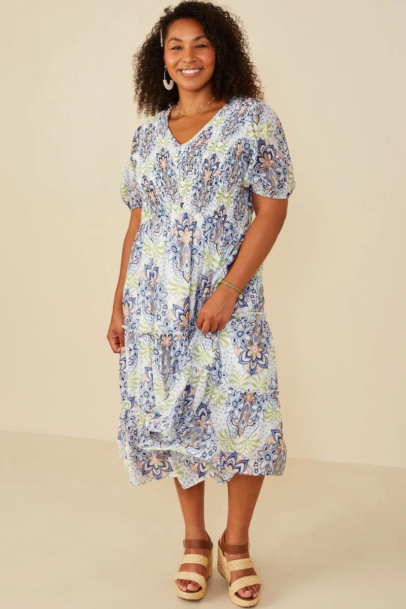 tailored look Mandala Print Chevron Smocked Dress