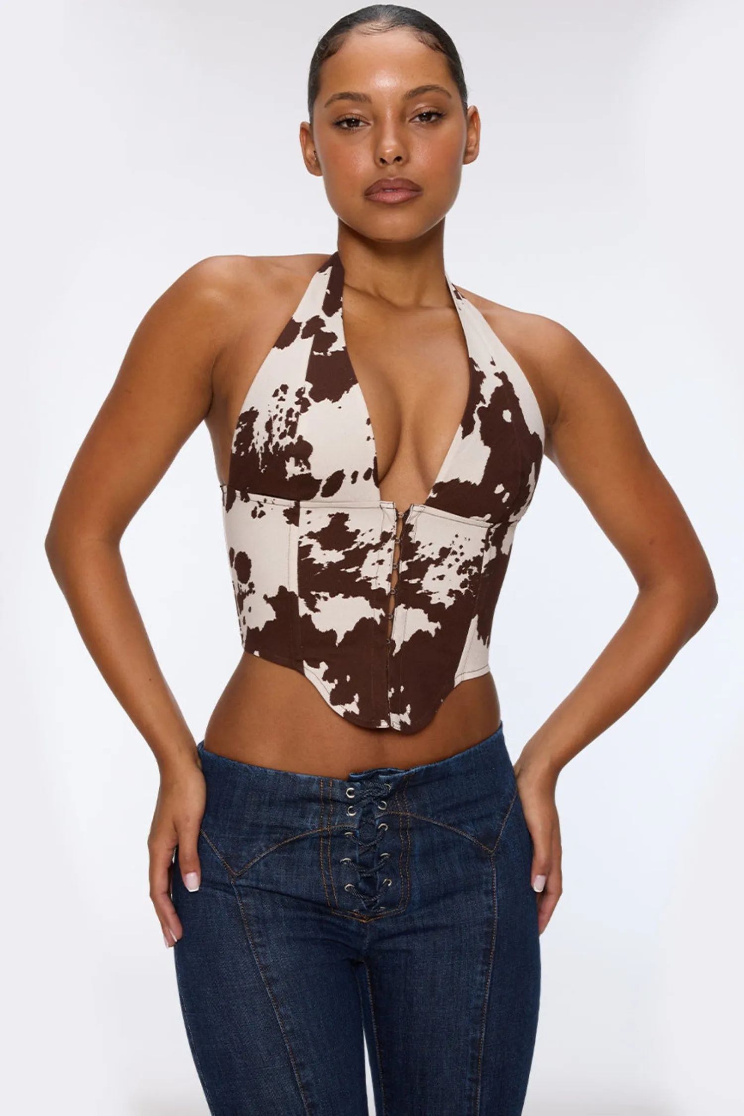 Versatile use Drop Shoulder Cut MARA CORSET - COW PRINT