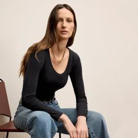 Marcia Layering T-Shirt - Ribbed Pima Cotton :: Black Ribbed Collar Trim Stain Resistant