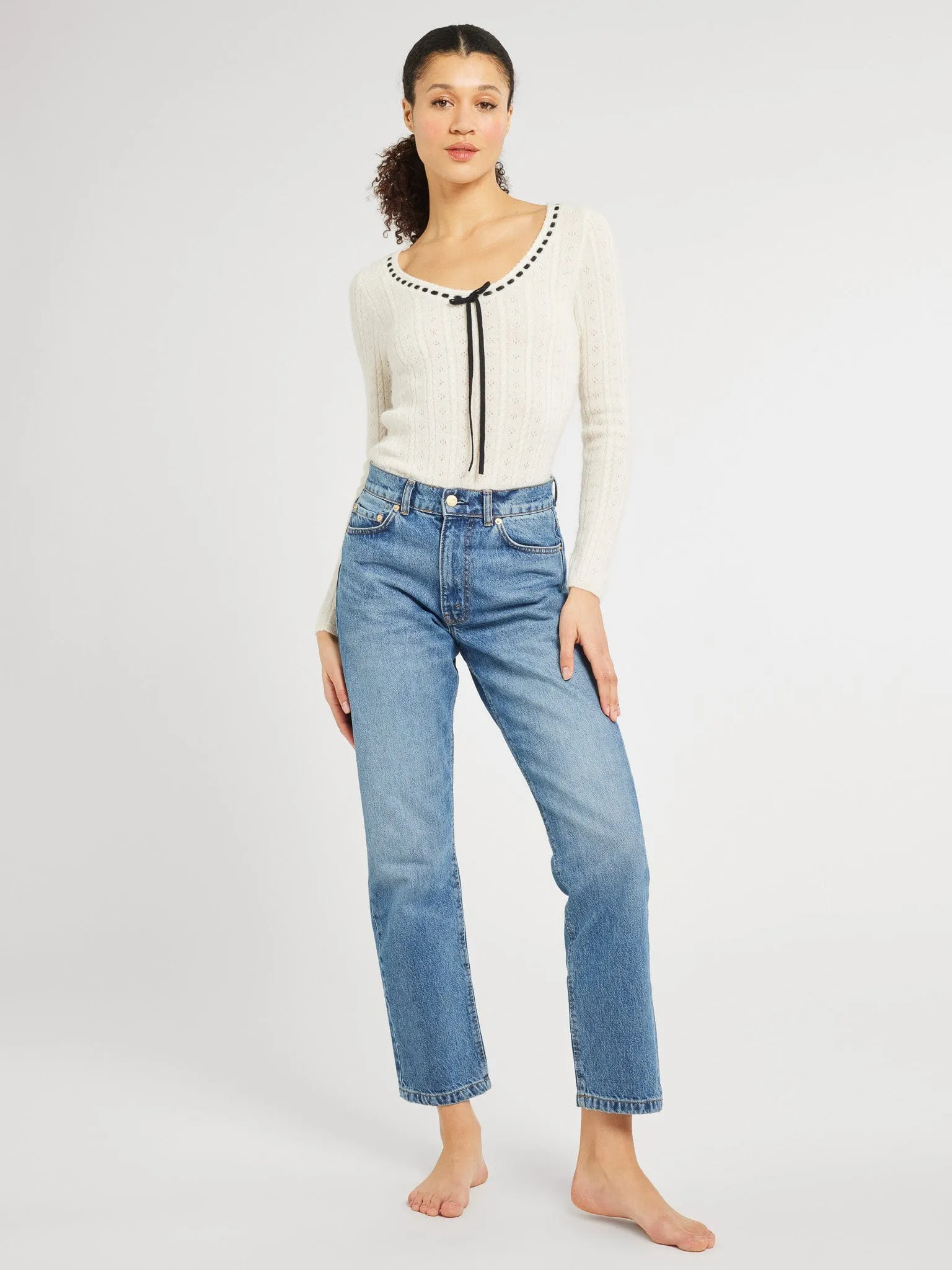 Margaret Pullover in Ivory Oversized Collar Cool Fabric