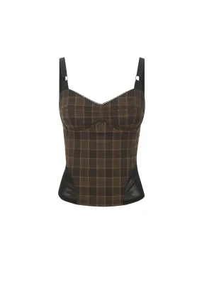 MARGUERITE CORSET - PLAID BROWN Roll Up Sleeve System LowImpact Dye Process