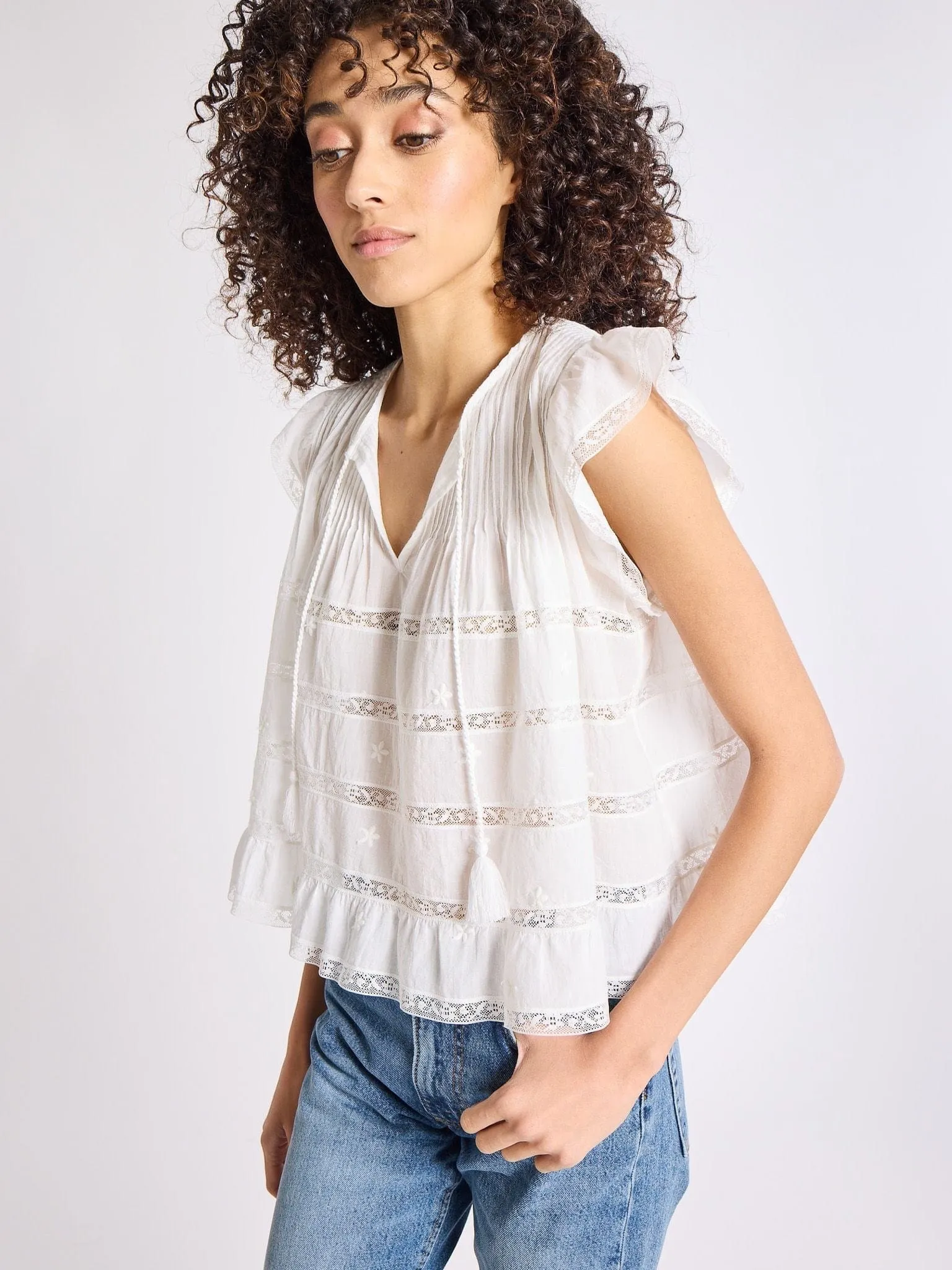 Maria Top in White Lace & Embroidery Sustainable Cotton
