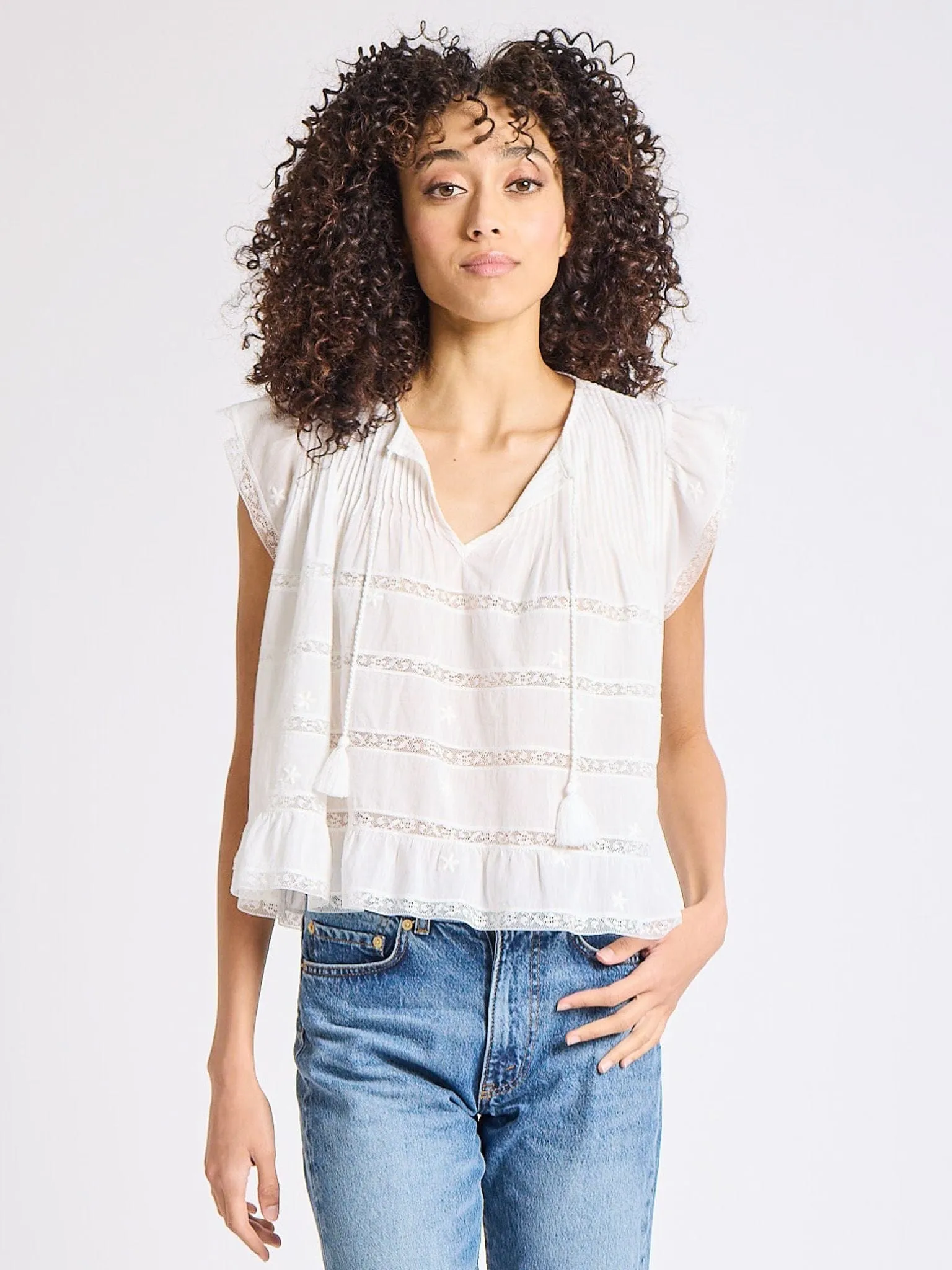 Maria Top in White Lace & Embroidery Comfortable Design