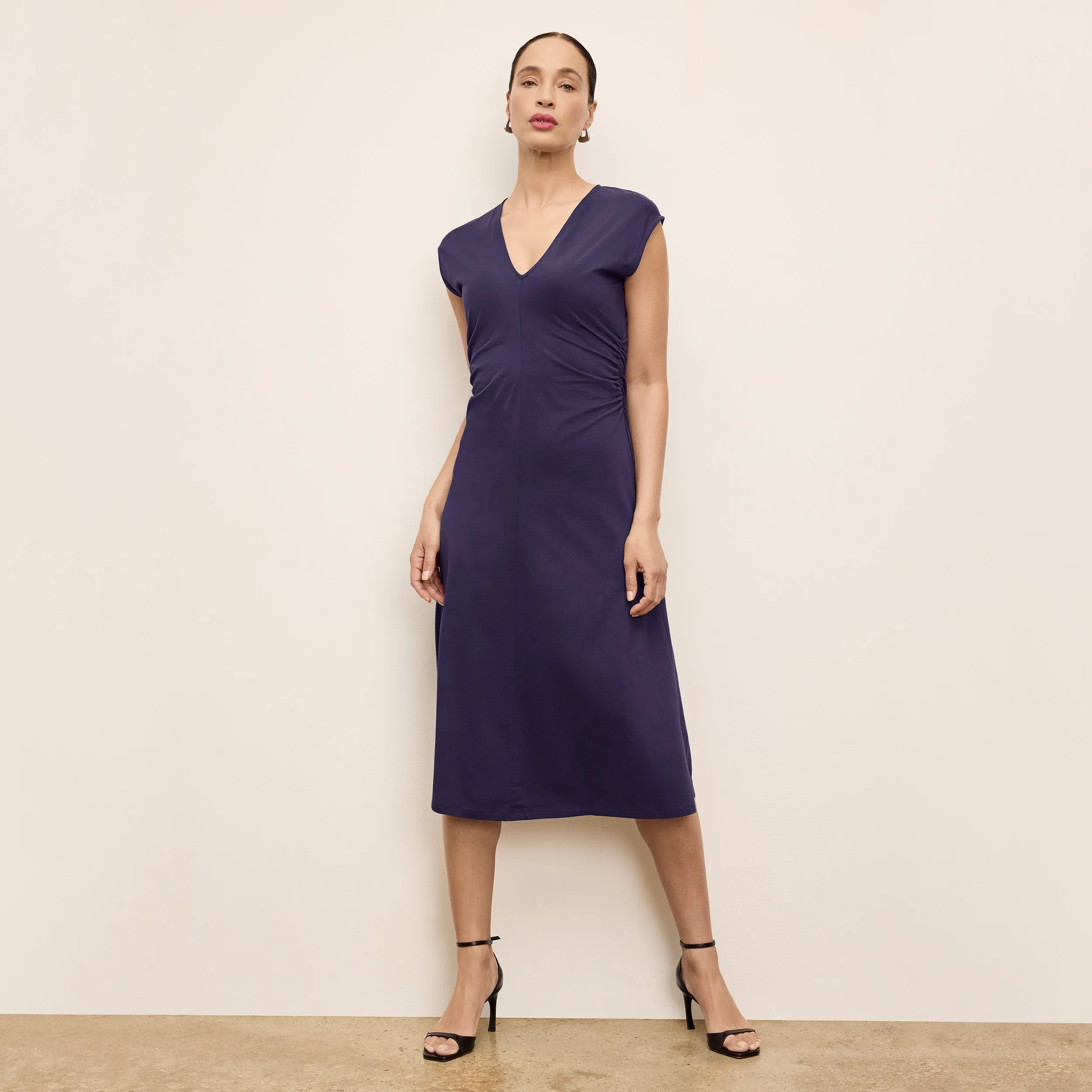 TaglessCollar Marina Ruched Dress - Organic Jersey Pima Cotton :: Deep Iris All-Season Wear Easy Style