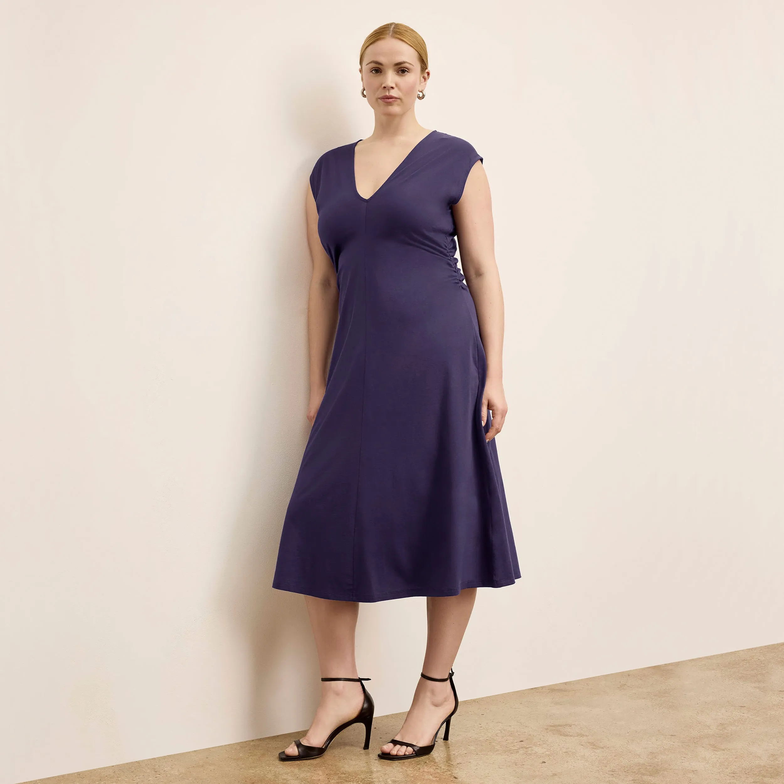 SeamlessConstruction Marina Ruched Dress - Organic Jersey Pima Cotton :: Deep Iris