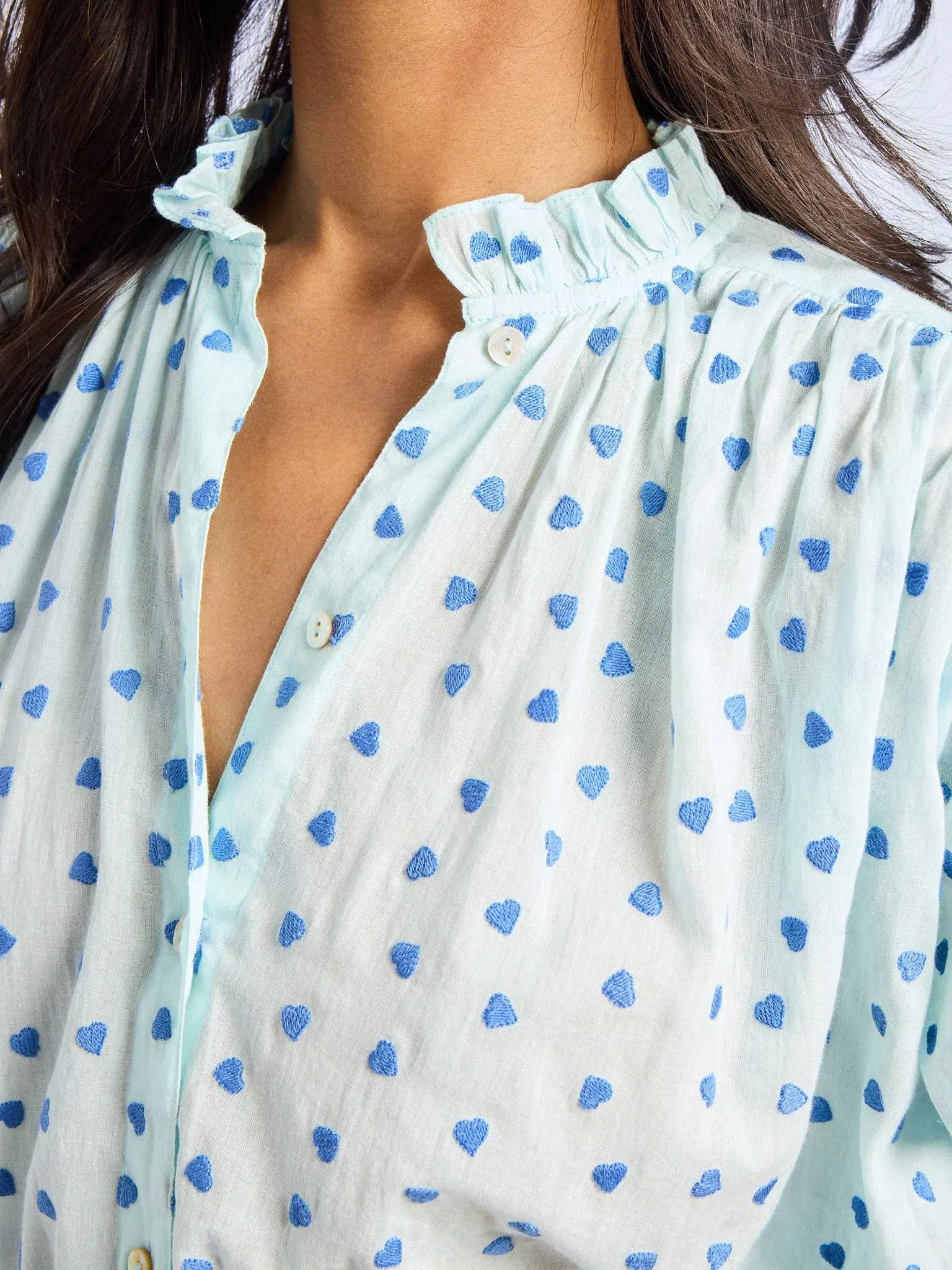 MultiPocketDesign BrushedInnerLining Marnie Top in Blue Hearts