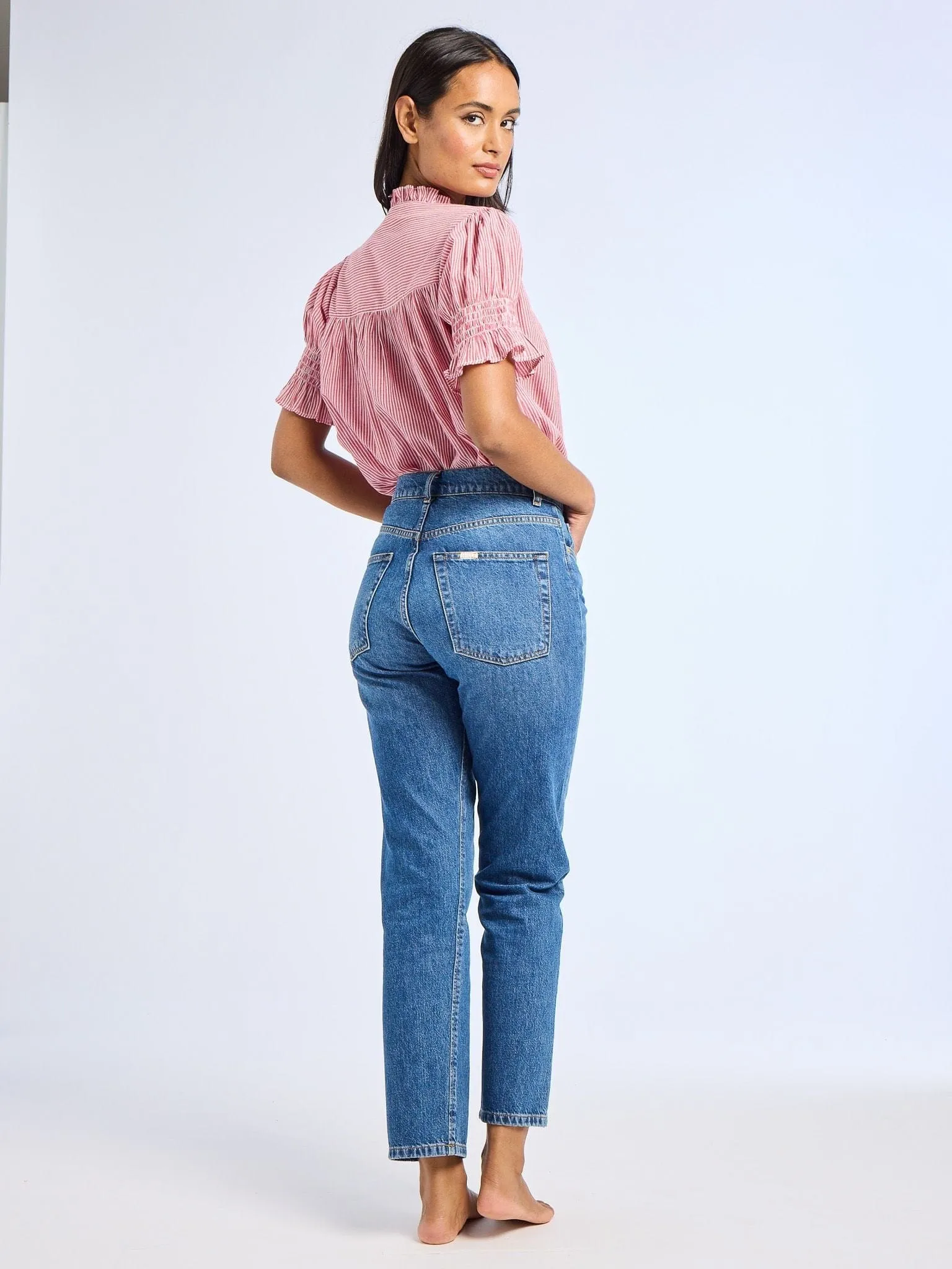 AntiStaticFinish Flatlock Seam Design Marnie Top in Tango Stripe