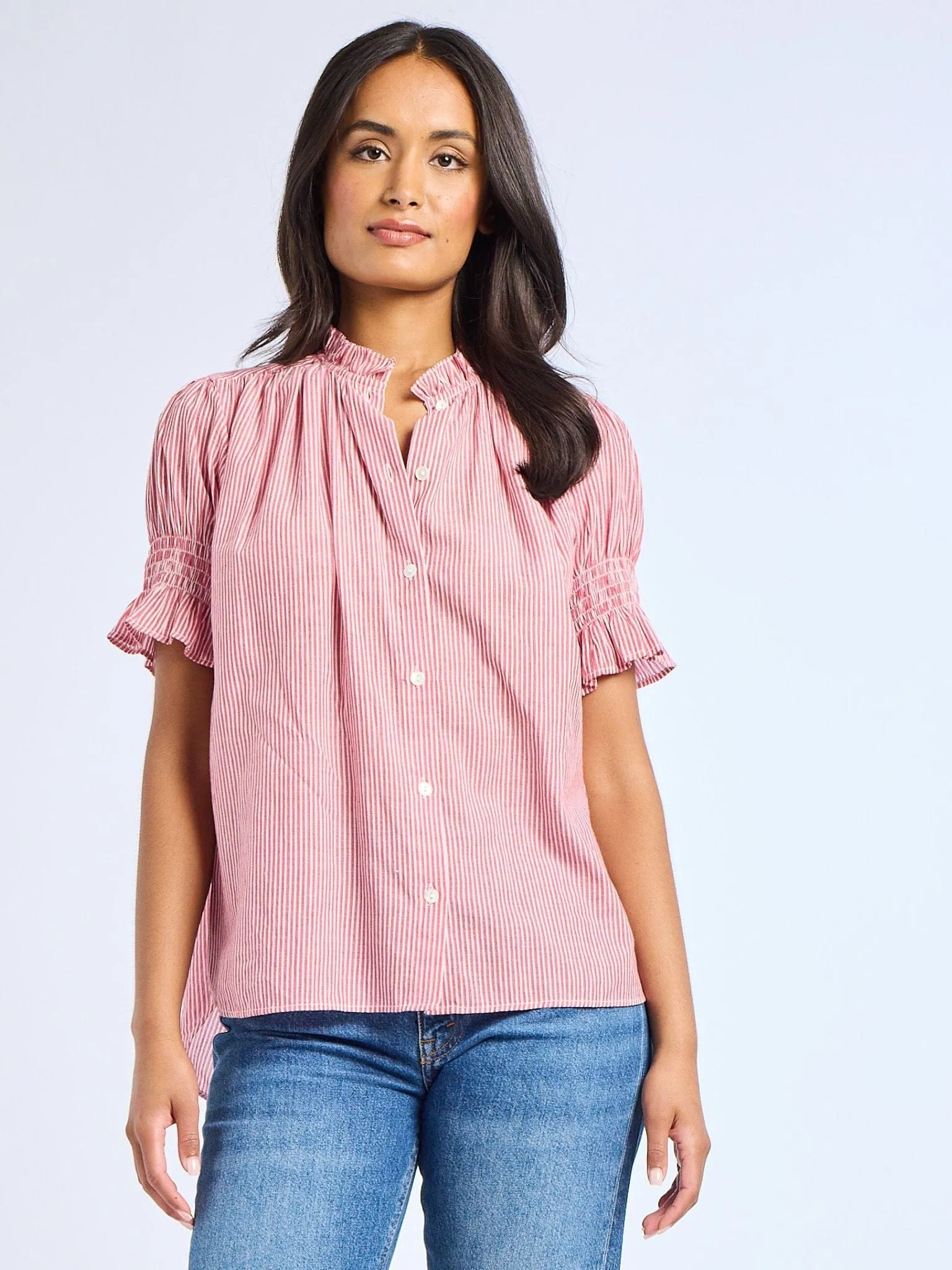 Contrast Stitch Detail Odor Control Technology Marnie Top in Tango Stripe