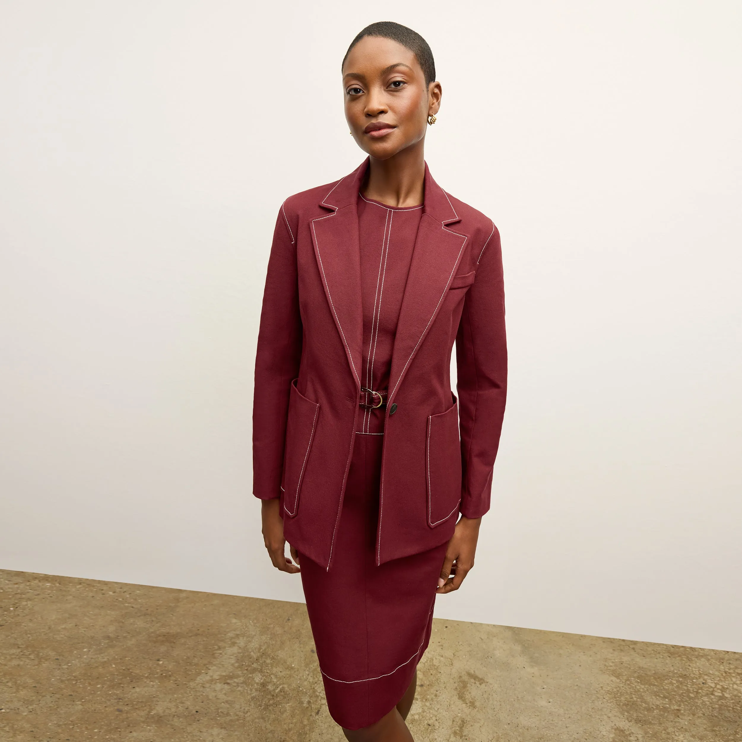 Comfortable Look Long Sleeve Shirt Maude Dress - Contrast Stitch Eco Better Than Denim :: Berry Jam