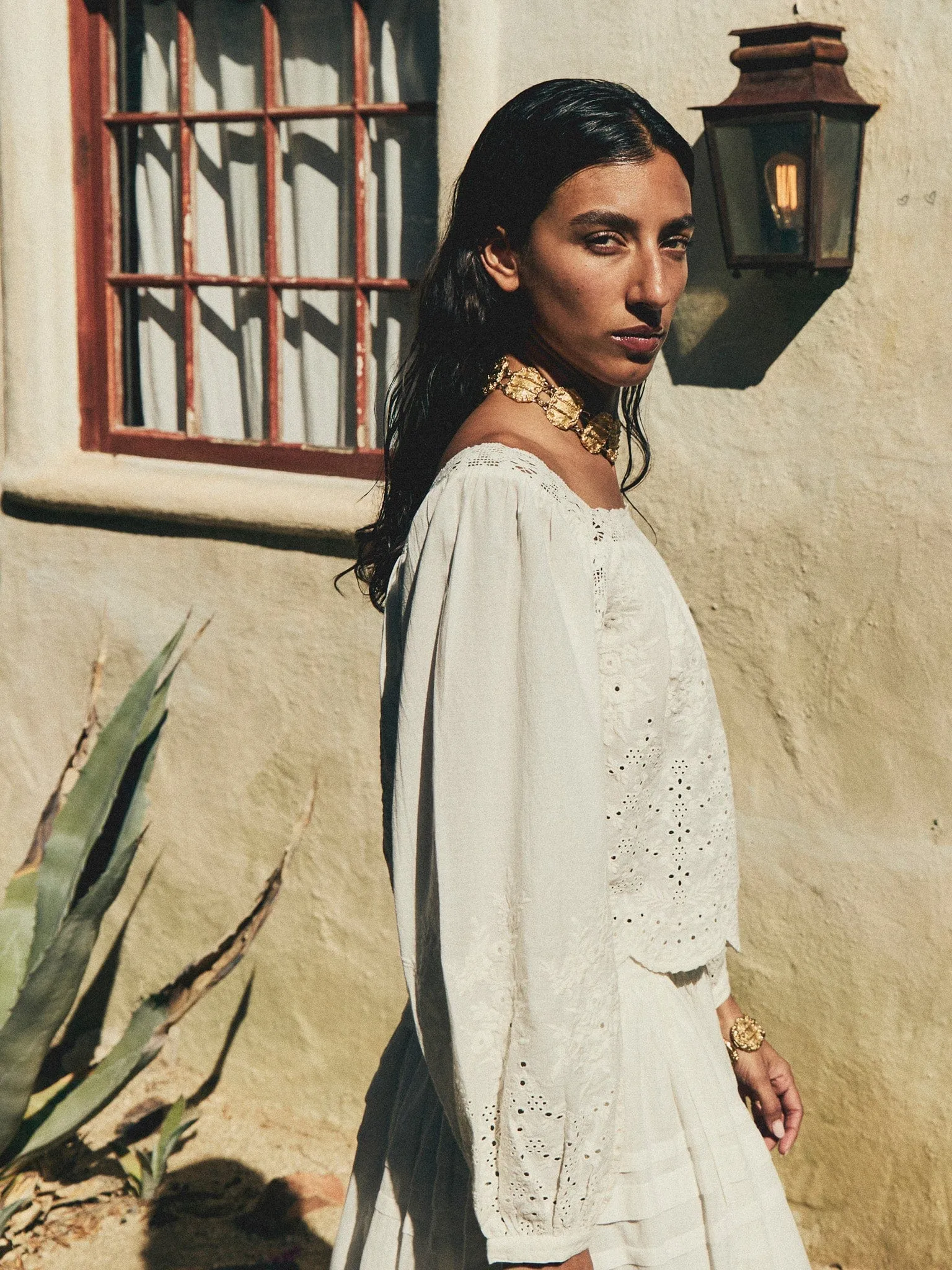 ribbed texture Maureen Top in White Eyelet