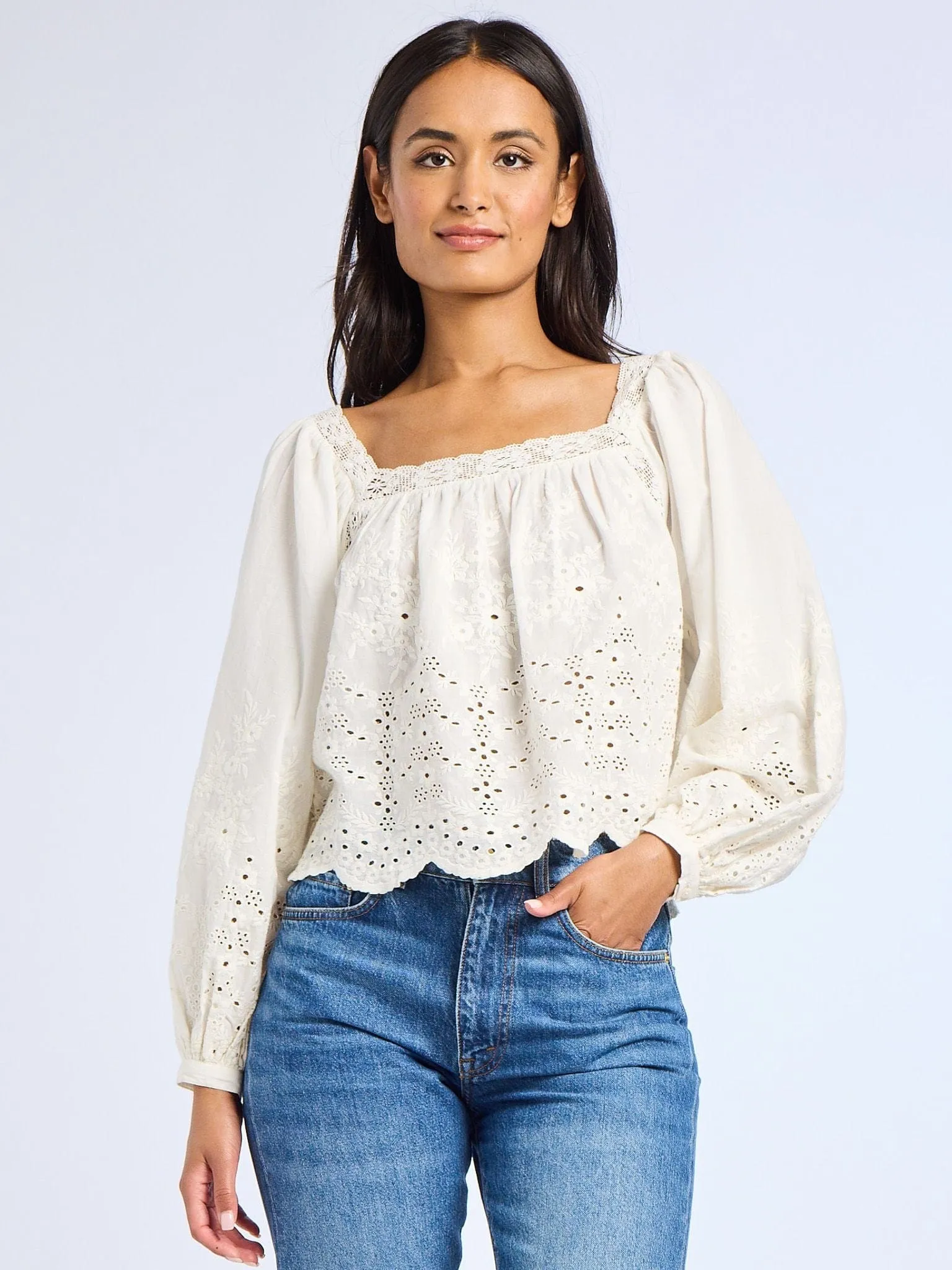 Maureen Top in White Eyelet NonRestrictive Armholes
