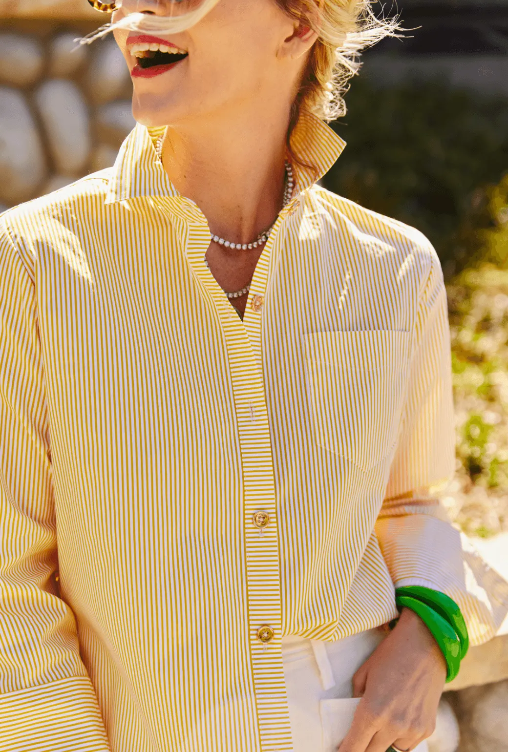 Mesh Lining Mel Button Down Shirt - Yellow Stripe