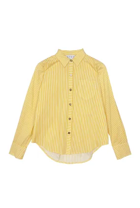 Mel Button Down Shirt - Yellow Stripe Casual Tee Non Restrictive Armhole Cut