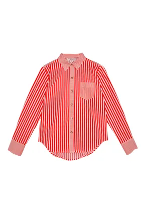 Adaptive Waistband Mel Mixed Button Down Shirt - Tangerine Stripe