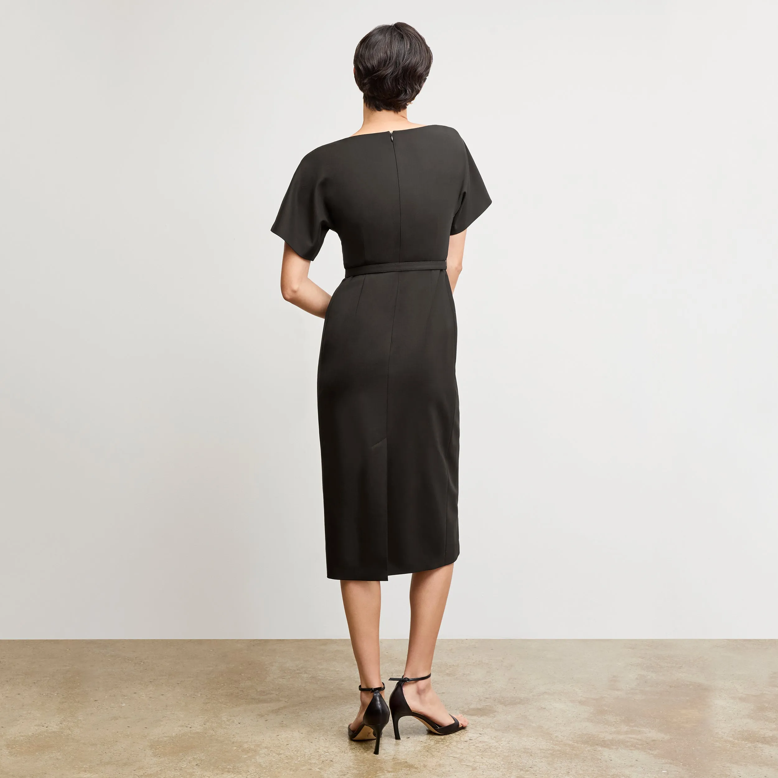 Reinforced Neckline Detail ButterySoftTextile Reflective accents Meredith Executive Dress - Washable Wool Twill :: Black