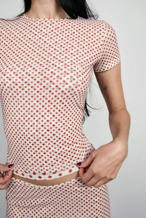MESH MINI TEE - WHITE POLKA DOT Non Fading Material