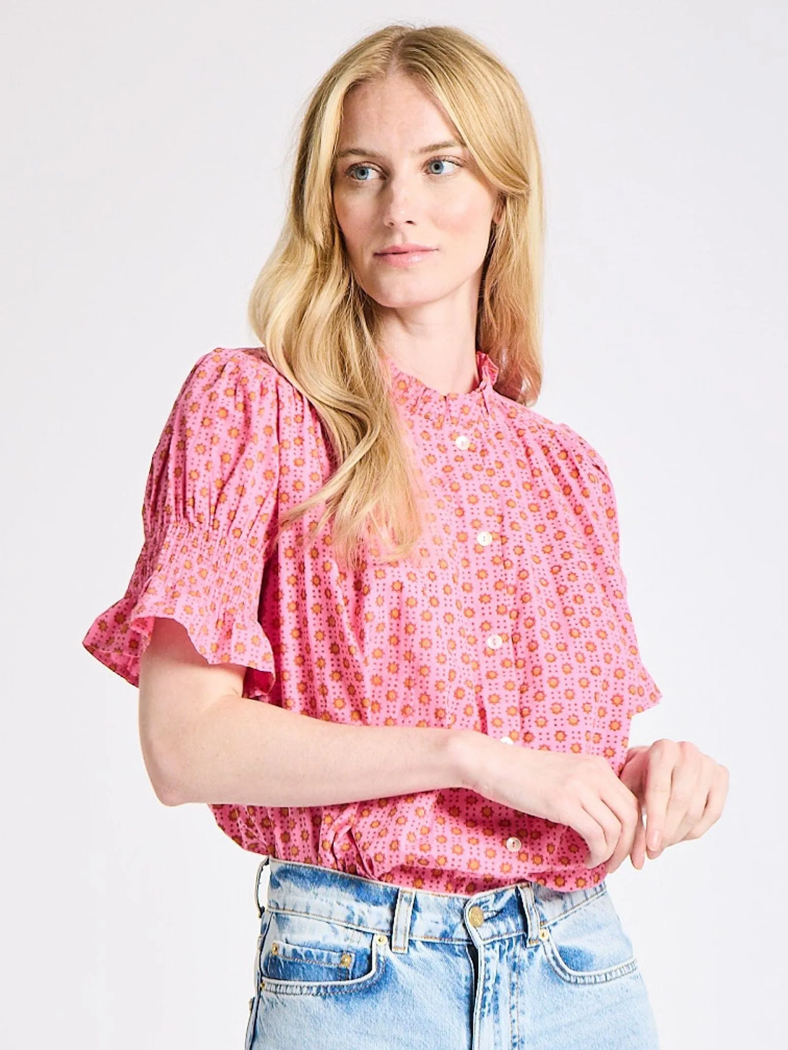 Wrinkle Resistant Textile NonIrritatingStitching Marnie Top in Carmine Dot