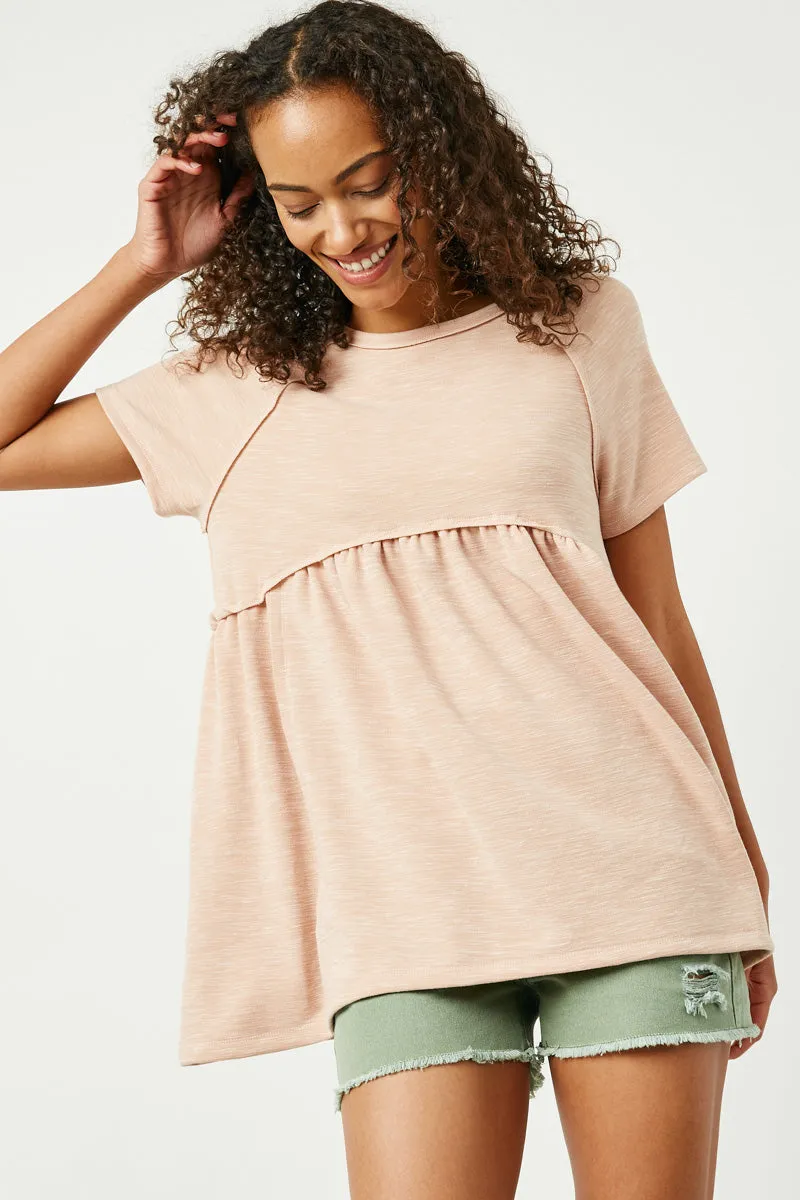 NonIrritatingTags Short Sleeve Raw Edge Knit Peplum Top