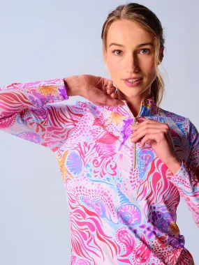Fade Resistant Coating Quarter Zip Sun Protection Top In Pink Sea Wave
