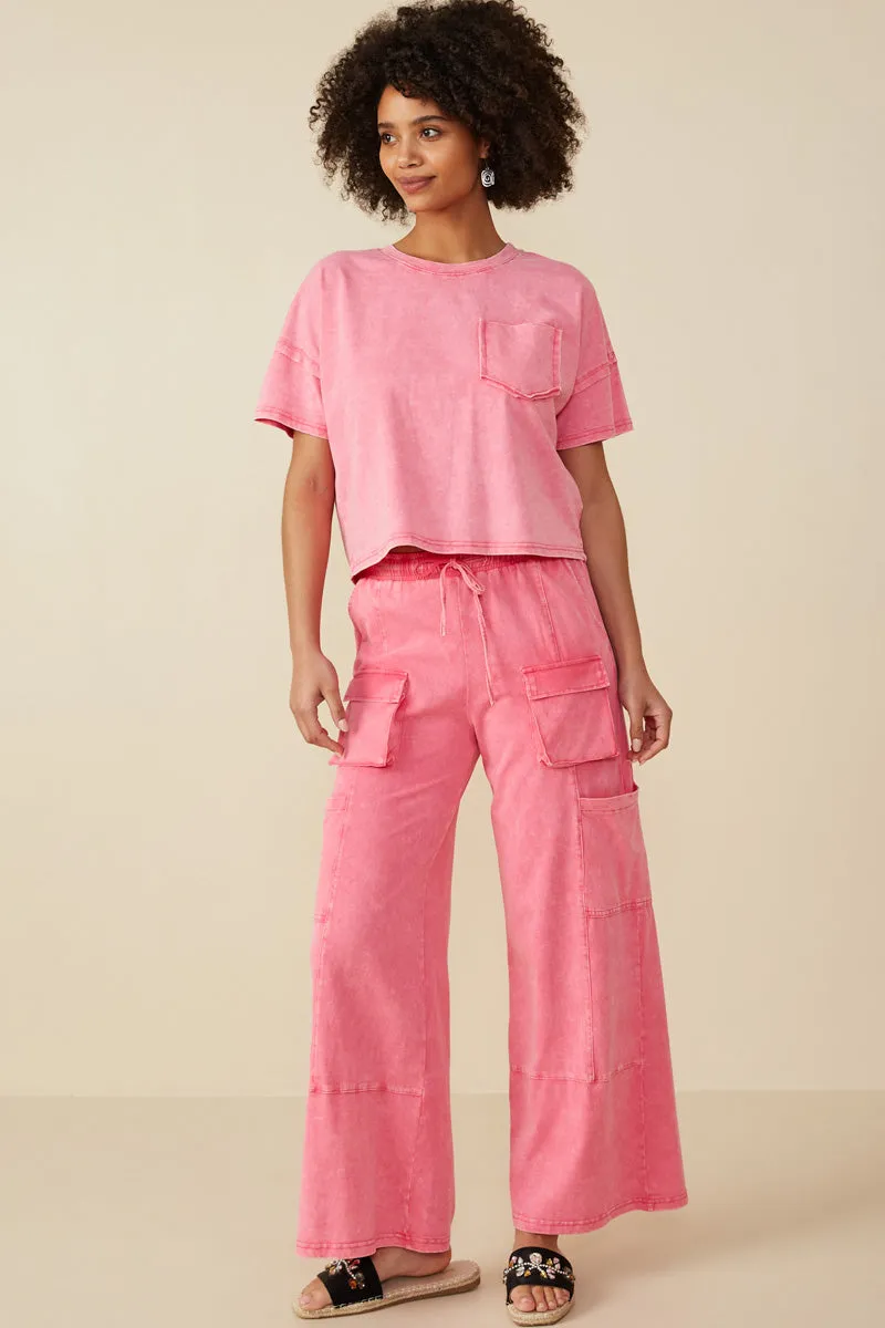 Washed Raw Edge Detail Pocket T Shirt VersatileNeckline