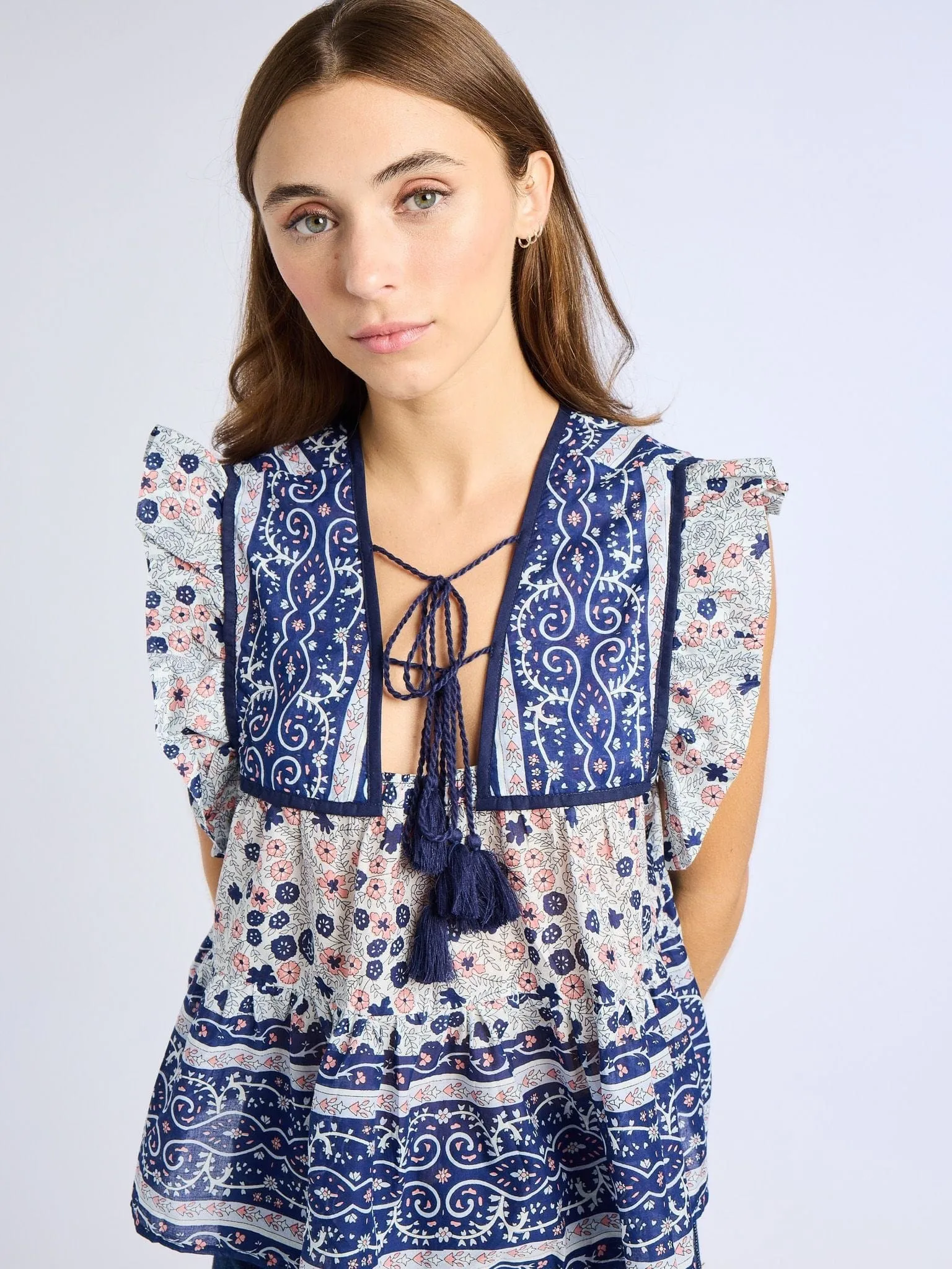 Chelsea Top in Navy Floral TonalStitching