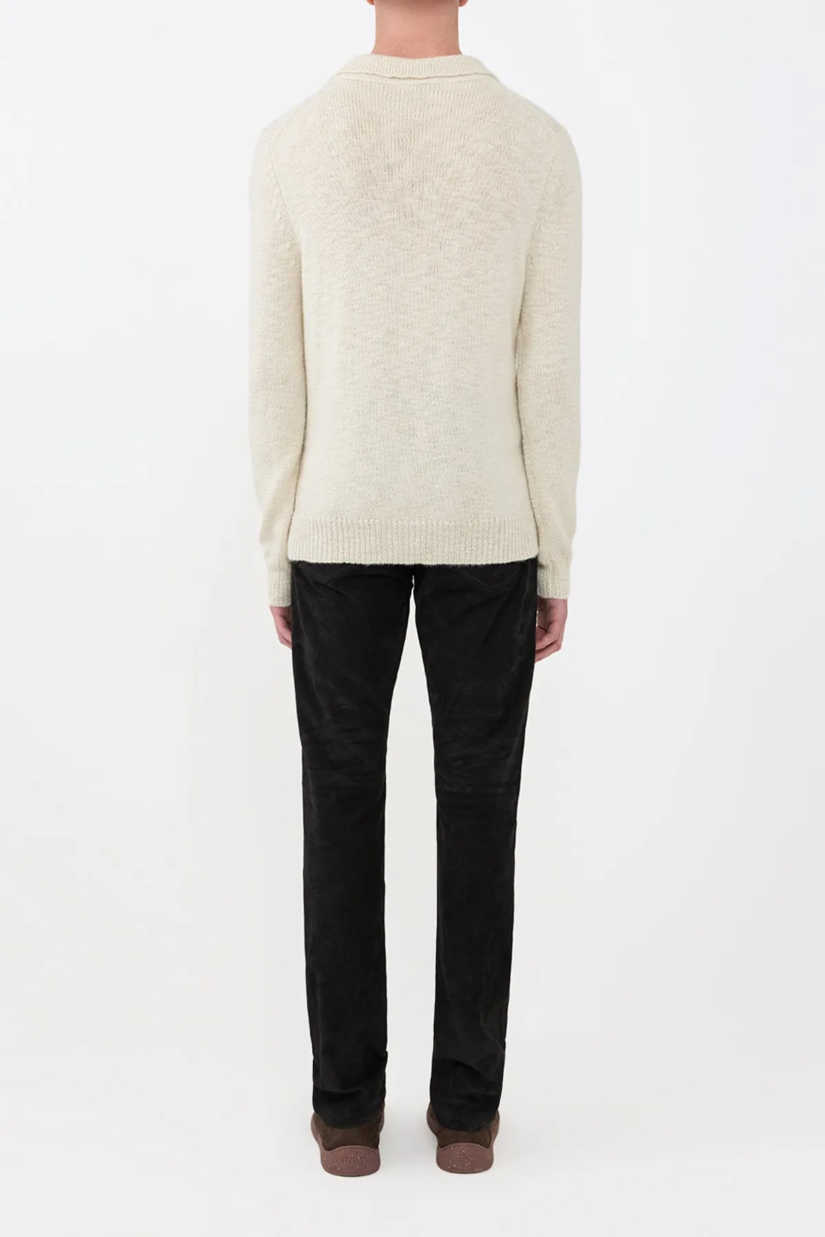 Abrasion Resistant Surface LongWearingComfort Aled Knit Polo in Ivory Cashmere