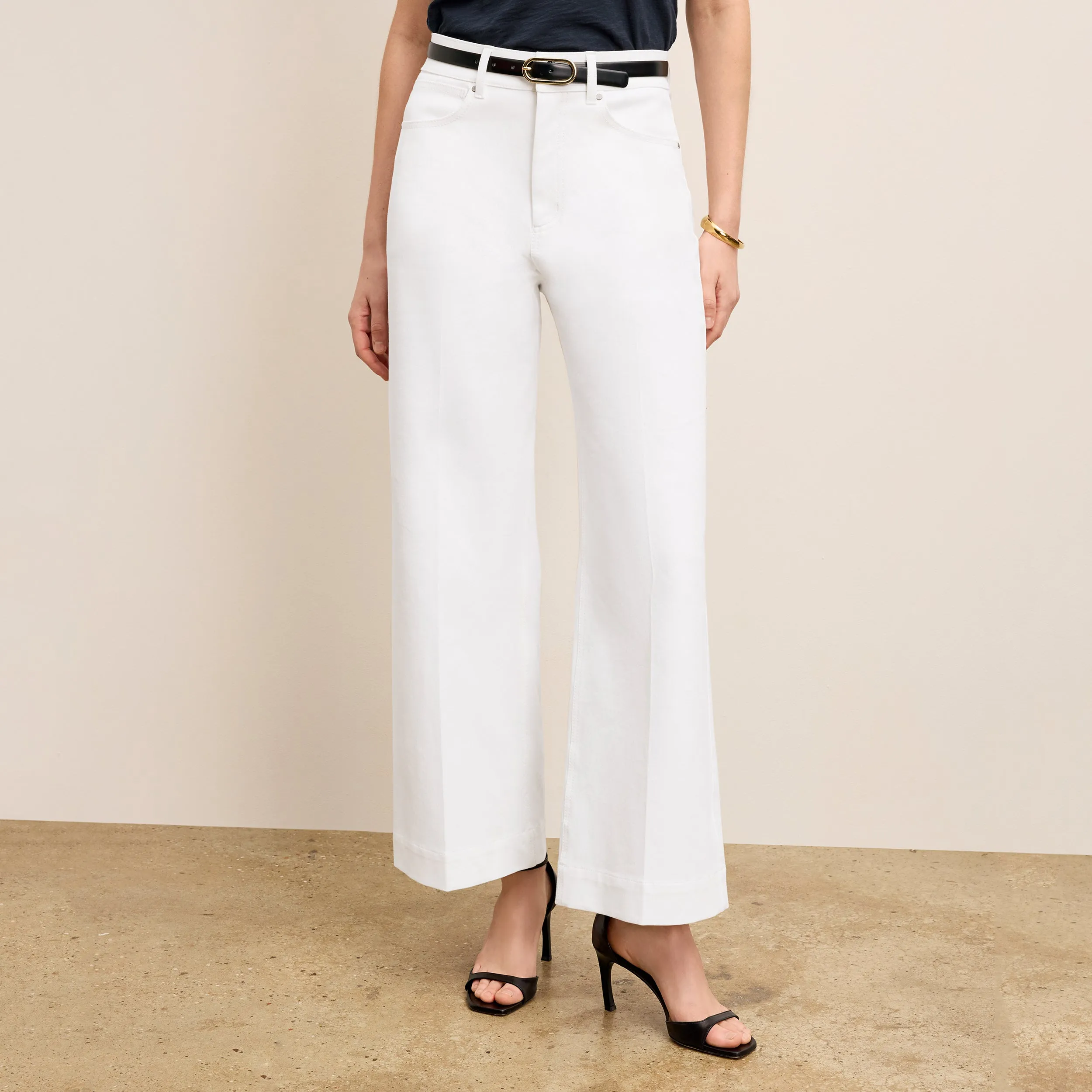 Drop Shoulder Silhouette Milo Wide-Leg Jean - Eco Better Than Denim :: White MultiPocket Design Double Layered Hem