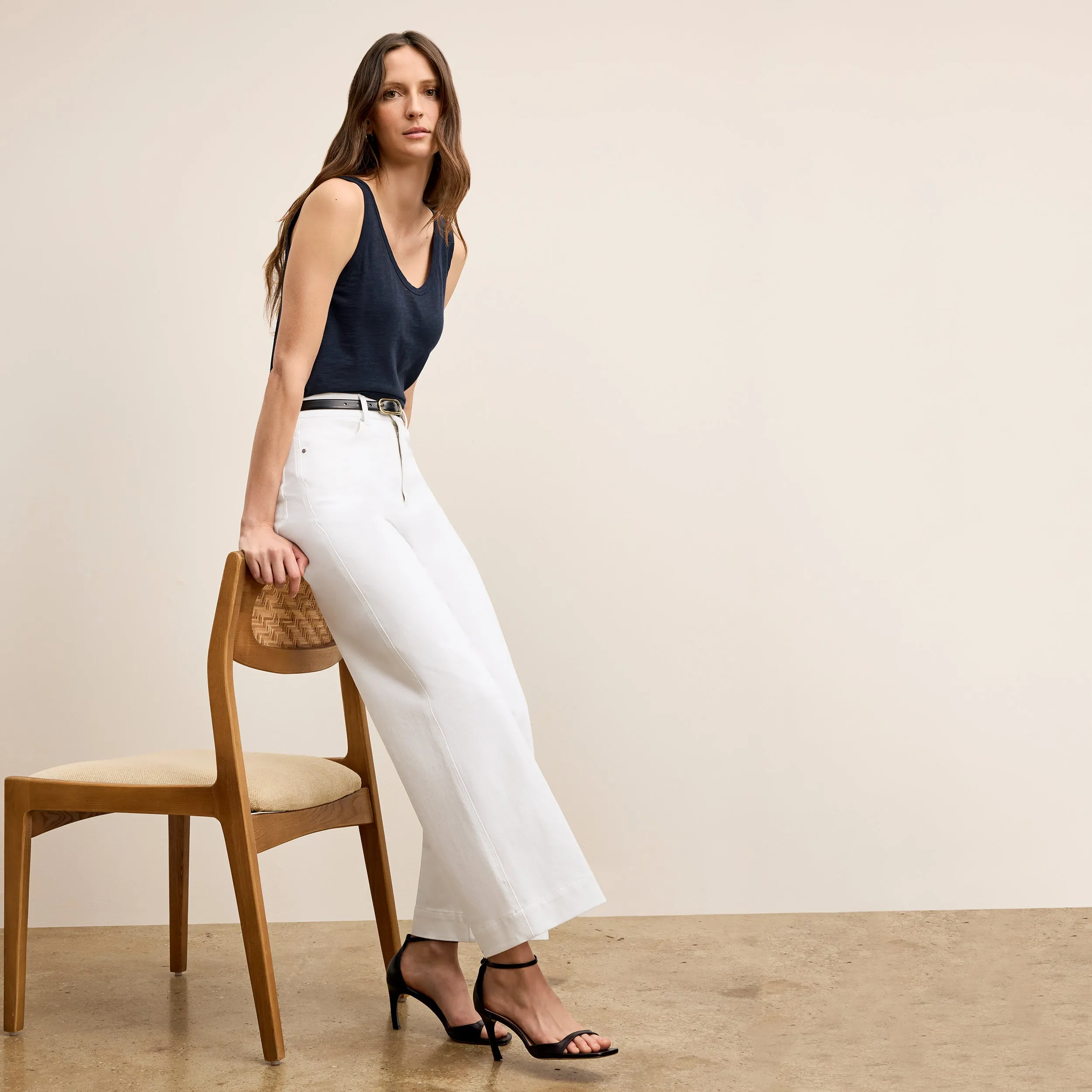 Milo Wide-Leg Jean - Eco Better Than Denim :: White Compact Jacquard Weave