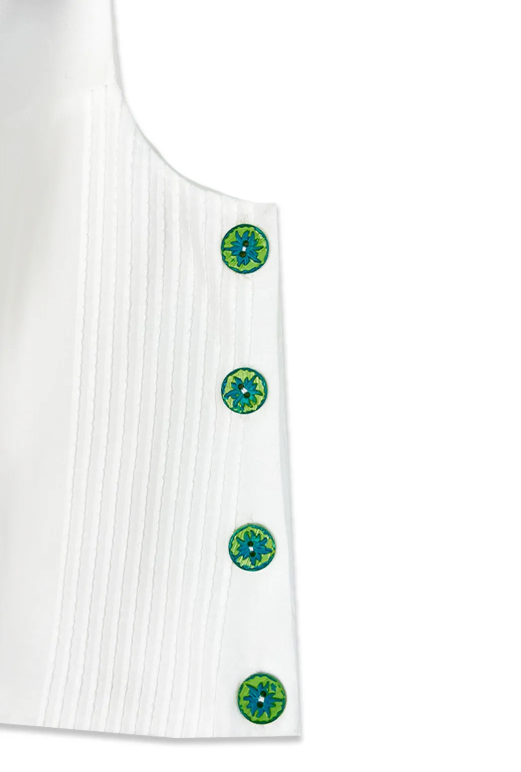 Soft Touch Fabric Lightweight insulation Button Box Top - White Pin Tuck